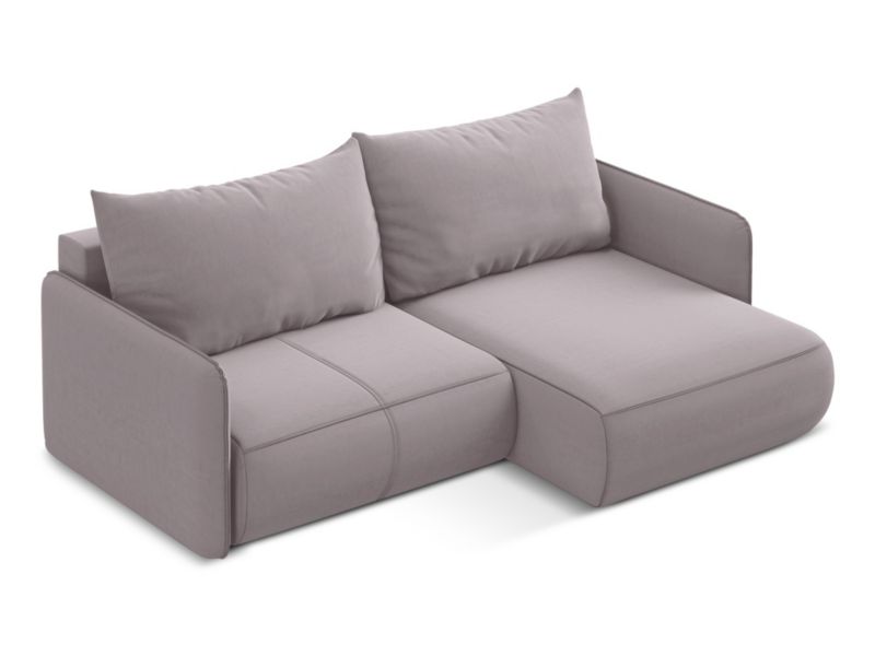 Narożnik prawostronny z funkcją spania Makamii Nanea z weluru 207x148 cm lawendowy 1 szt.