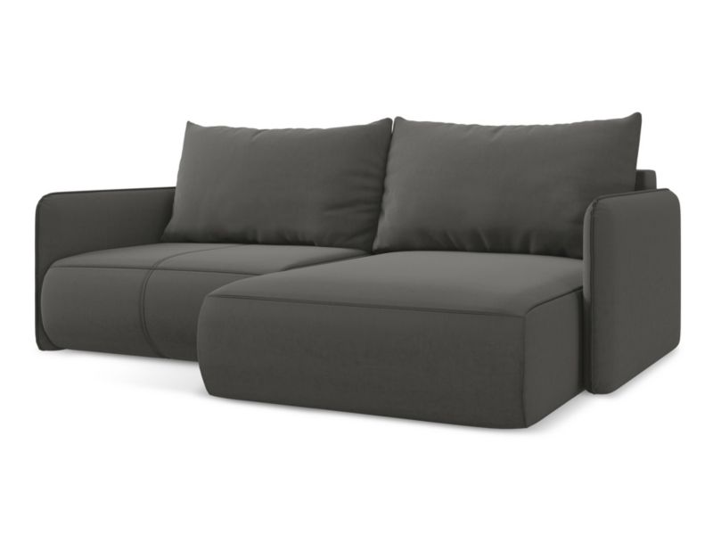 Narożnik prawostronny z funkcją spania Makamii Nanea z weluru 207x148 cm stalowy 1 szt.