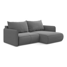 Narożnik prawostronny z funkcją spania Makamii Nanea z weluru 207x148 cm szary 1 szt.