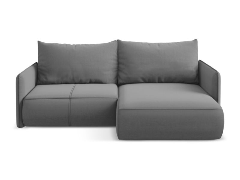 Narożnik prawostronny z funkcją spania Makamii Nanea z weluru 207x148 cm szary 1 szt.