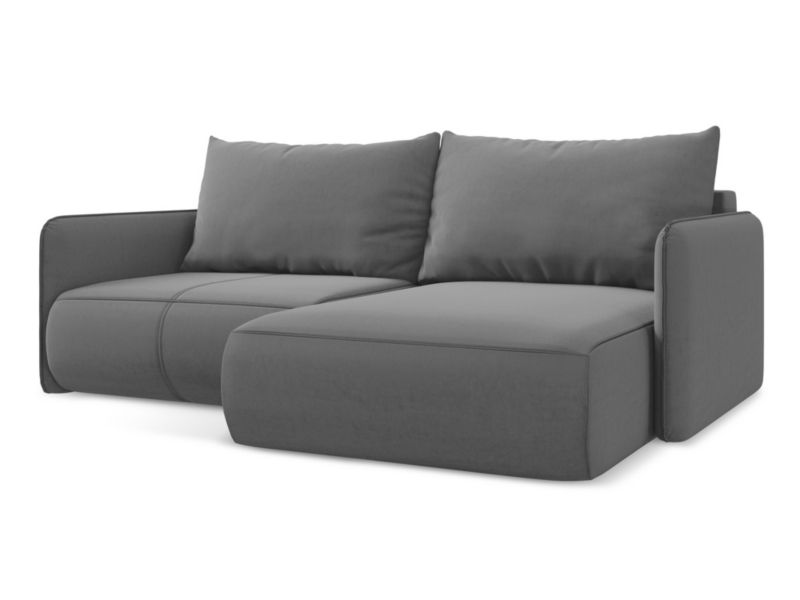Narożnik prawostronny z funkcją spania Makamii Nanea z weluru 207x148 cm szary 1 szt.