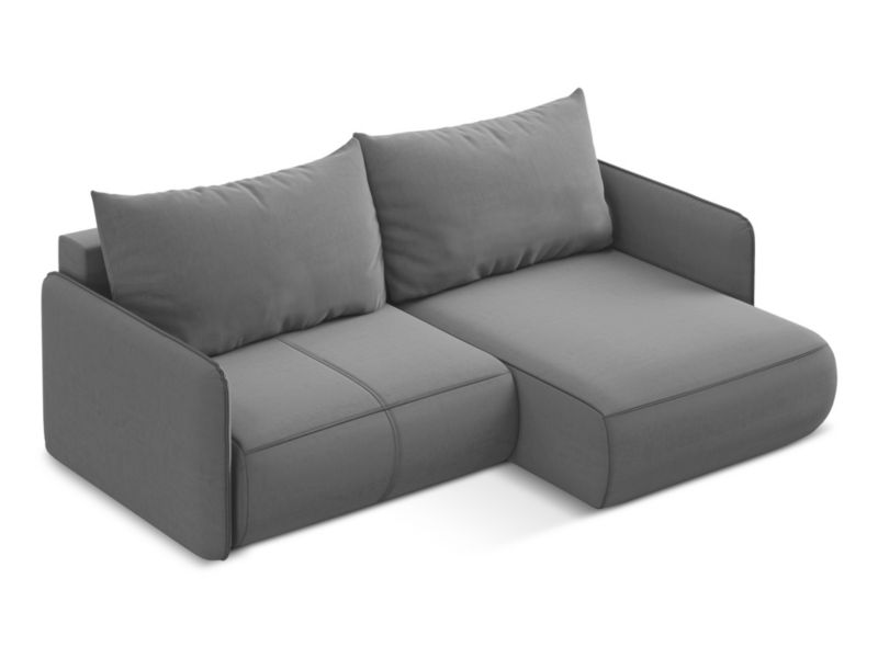 Narożnik prawostronny z funkcją spania Makamii Nanea z weluru 207x148 cm szary 1 szt.