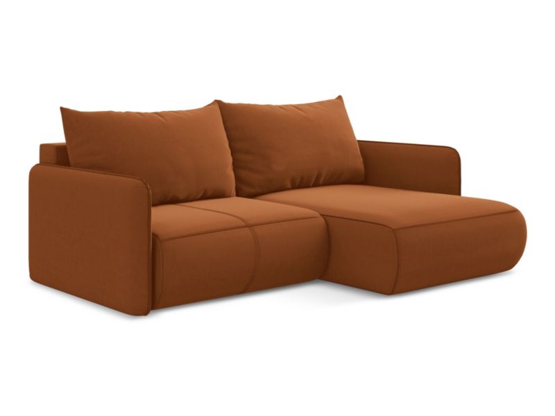 Narożnik prawostronny z funkcją spania Makamii Nanea z weluru 207x148 cm terakota 1 szt.