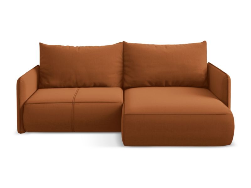 Narożnik prawostronny z funkcją spania Makamii Nanea z weluru 207x148 cm terakota 1 szt.
