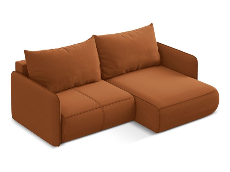 Narożnik prawostronny z funkcją spania Makamii Nanea z weluru 207x148 cm terakota 1 szt.