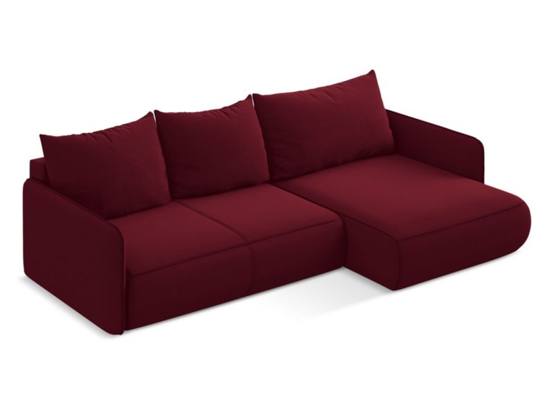 Narożnik prawostronny z funkcją spania Makamii Nanea z weluru 240x148 cm burgundowy 1 szt.
