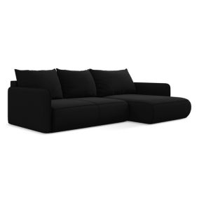 Narożnik prawostronny z funkcją spania Makamii Nanea z weluru 240x148 cm czarny 1 szt.
