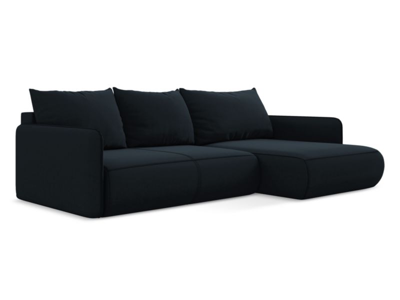 Narożnik prawostronny z funkcją spania Makamii Nanea z weluru 240x148 cm królewski niebieski 1 szt.