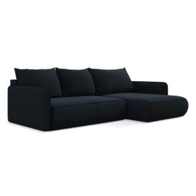 Narożnik prawostronny z funkcją spania Makamii Nanea z weluru 240x148 cm królewski niebieski 1 szt.