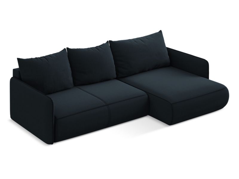 Narożnik prawostronny z funkcją spania Makamii Nanea z weluru 240x148 cm królewski niebieski 1 szt.