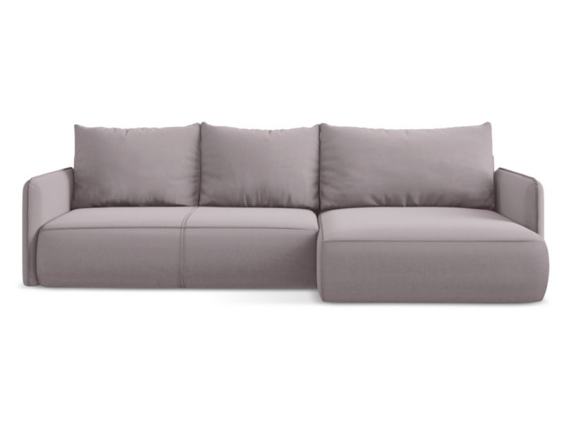 Narożnik prawostronny z funkcją spania Makamii Nanea z weluru 240x148 cm lawendowy 1 szt.