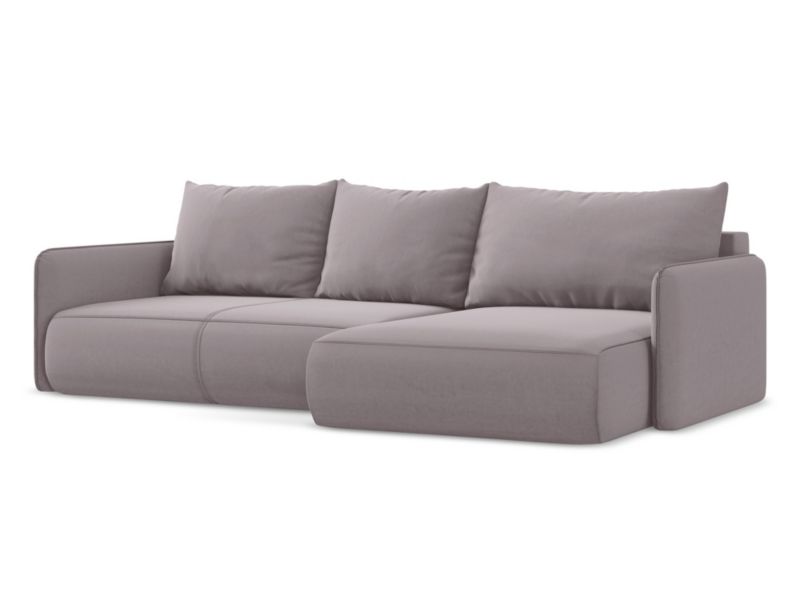 Narożnik prawostronny z funkcją spania Makamii Nanea z weluru 240x148 cm lawendowy 1 szt.