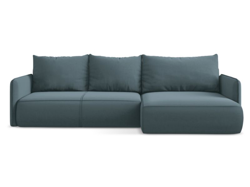 Narożnik prawostronny z funkcją spania Makamii Nanea z weluru 240x148 cm morski 1 szt.