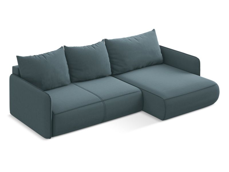 Narożnik prawostronny z funkcją spania Makamii Nanea z weluru 240x148 cm morski 1 szt.