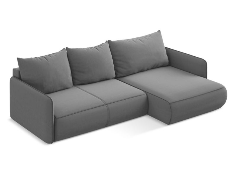 Narożnik prawostronny z funkcją spania Makamii Nanea z weluru 240x148 cm szary 1 szt.