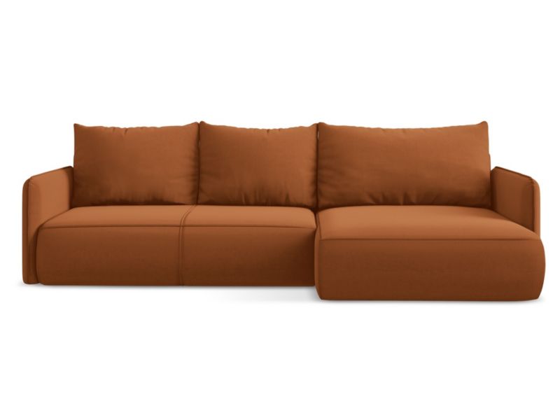 Narożnik prawostronny z funkcją spania Makamii Nanea z weluru 240x148 cm terakota 1 szt.