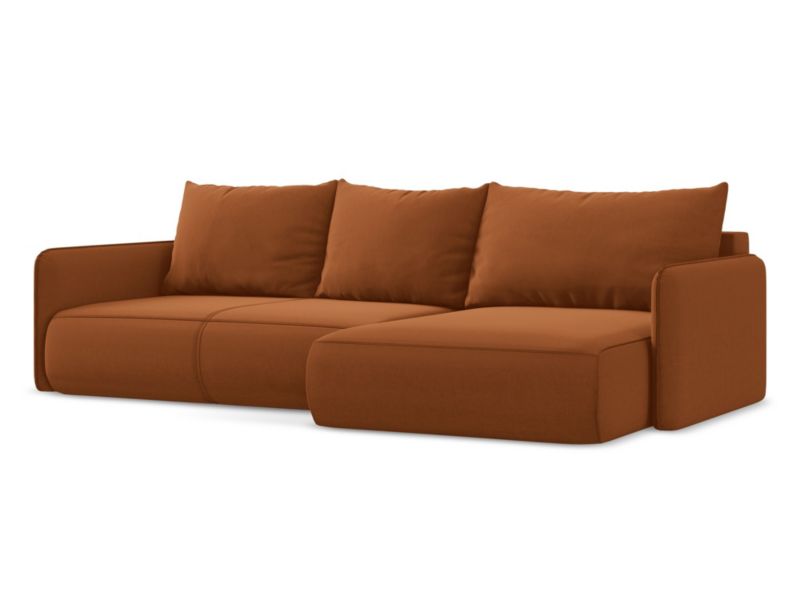 Narożnik prawostronny z funkcją spania Makamii Nanea z weluru 240x148 cm terakota 1 szt.