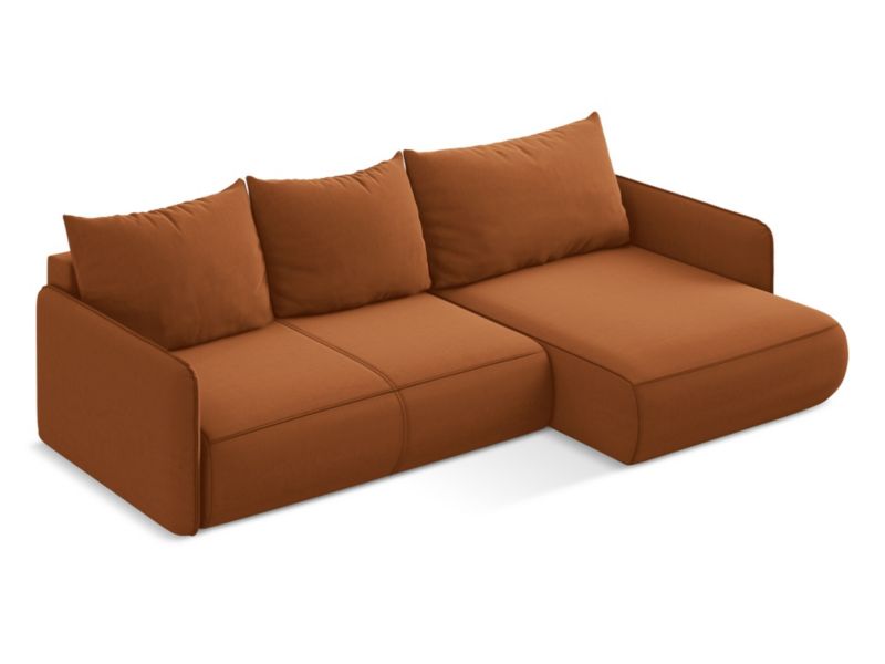 Narożnik prawostronny z funkcją spania Makamii Nanea z weluru 240x148 cm terakota 1 szt.