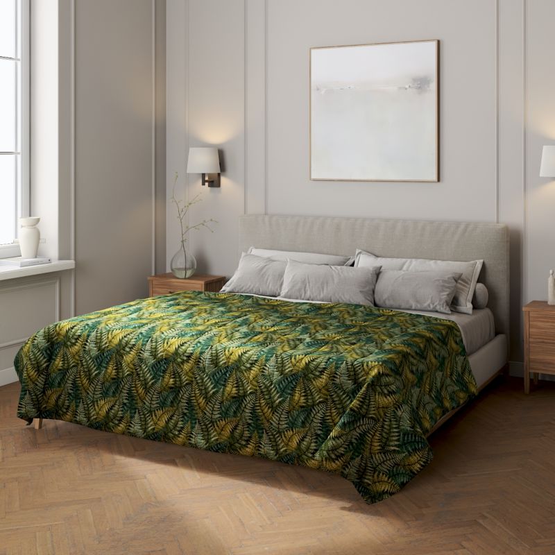 Narzuta pikowana w pasy Dekoria 130 x 210 cm zielone liście paproci 1 szt.