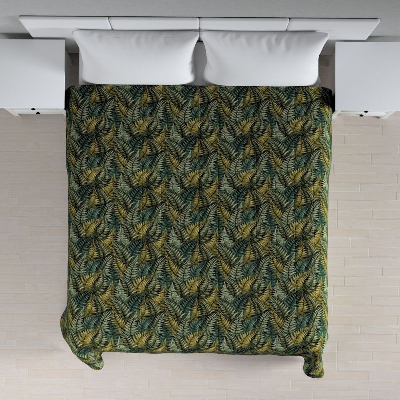 Narzuta pikowana w pasy Dekoria 130 x 210 cm zielone liście paproci 1 szt.