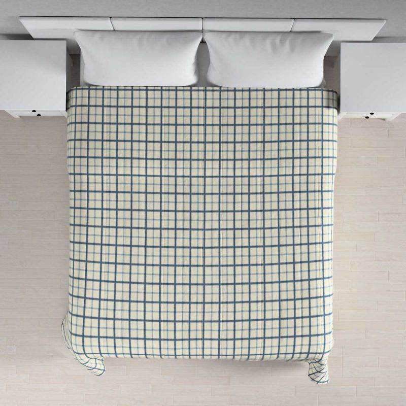 Narzuta pikowana w pasy Dekoria 200 x 210 cm niebieska kratka tle ecru 1 szt.