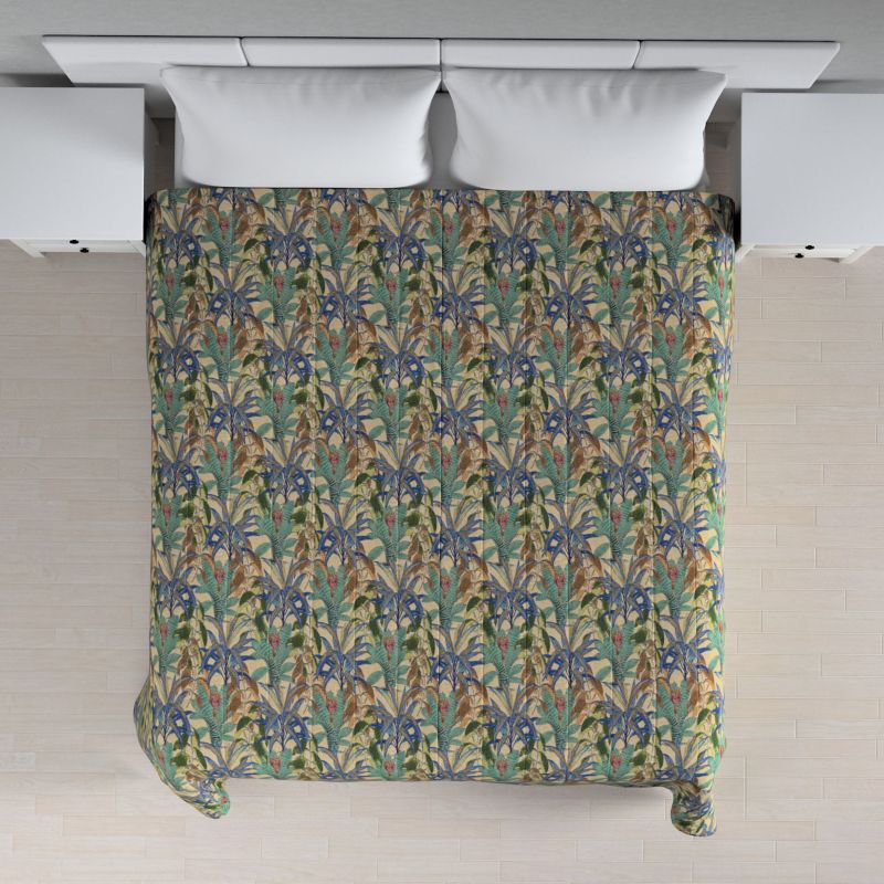 Narzuta pikowana w pasy Dekoria 200 x 210 cm zielono-niebieskie motywy roślinne 1 szt.
