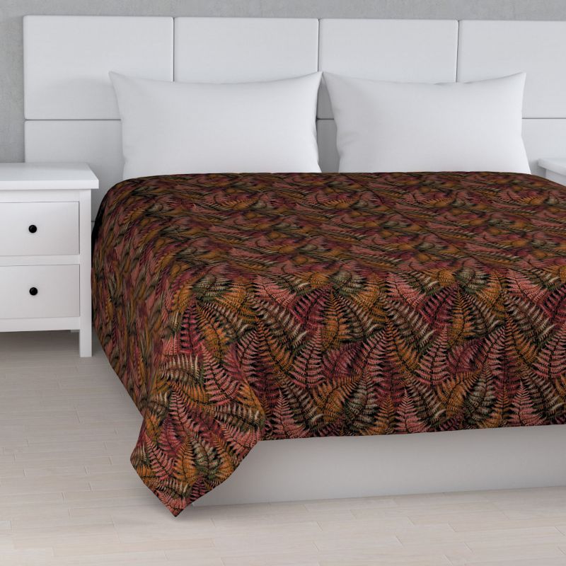 Narzuta pikowana w pasy Dekoria 260 x 210 cm bordowo-złote liście paproci 1 szt.