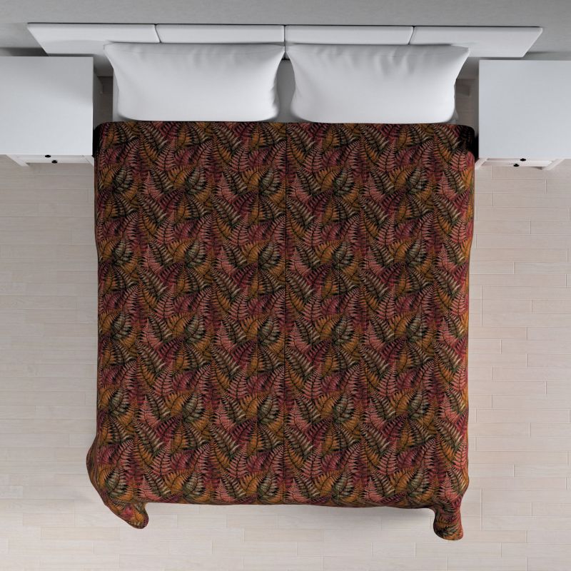 Narzuta pikowana w pasy Dekoria 260 x 210 cm bordowo-złote liście paproci 1 szt.