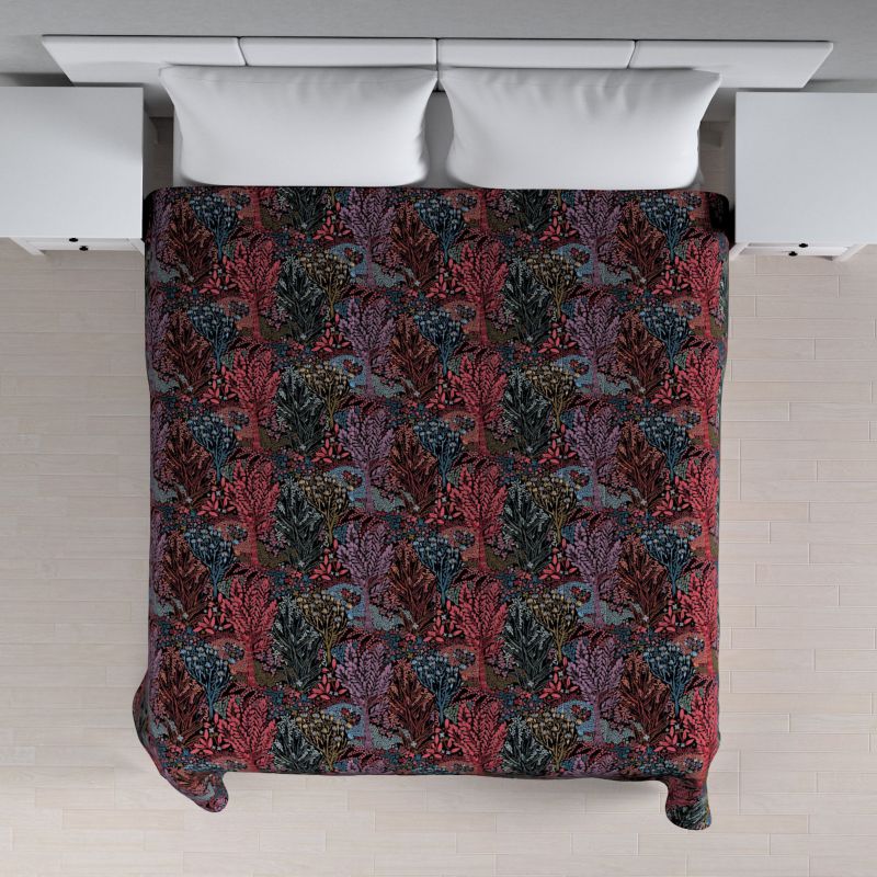 Narzuta pikowana w pasy Dekoria 260 x 210 cm kolorowe rośliny na czarnym tle 1 szt.