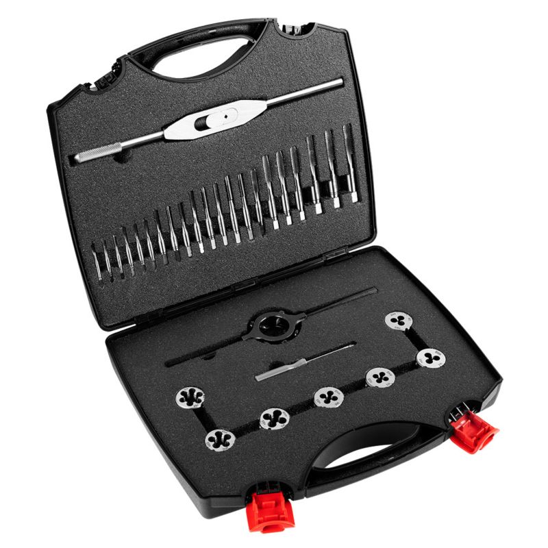 Narzynki i gwintowniki NEO TOOLS M3-M12, zestaw 32 szt. HSS w walizce 1 kpl
