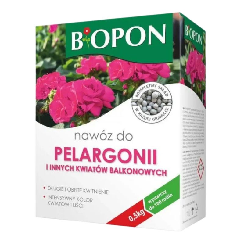Nawóz Biopon Do Pelargonii i Innych Kwiatów Balkonowych 0,5 Kg Granulat 1 Szt.