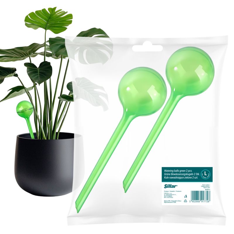 Nawadniacz, Sillar, kule nawadniające, do podlewania roślin, kwiatów, rozmiar L, 24cm, 250ml, zielony, 2szt