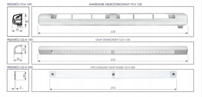 Nawiewnik okienny higrosterowany ventec vt-h 113 automatyczny biały orzech 1 szt.