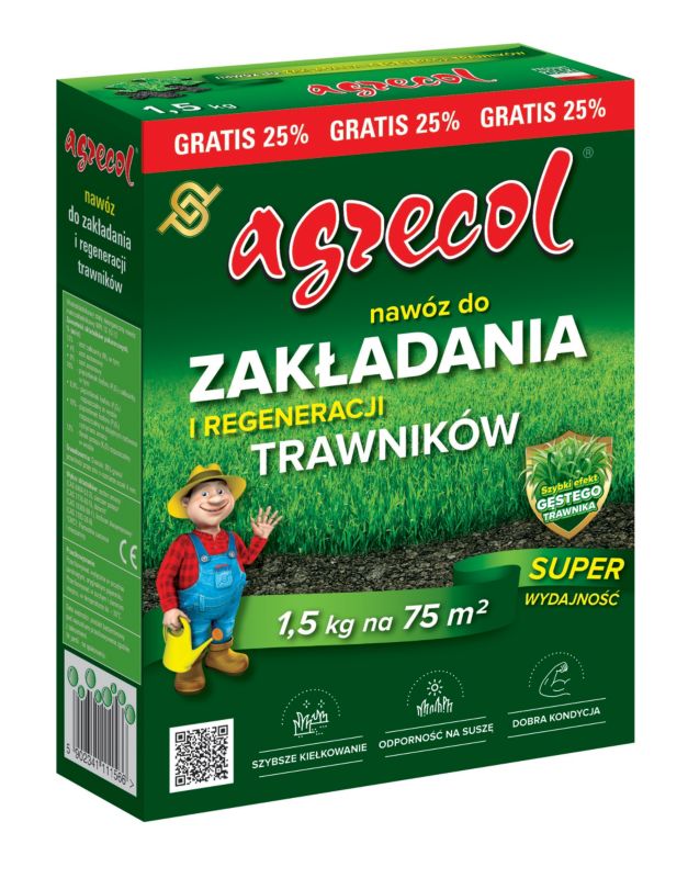 Nawóz do zakładania i regenracji trawnika Agrecol 1,2 kg +25% gratis