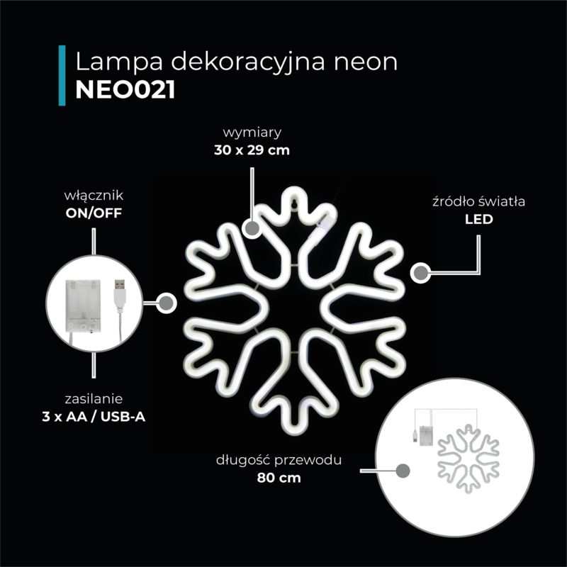 Neon LED Śnieżynka