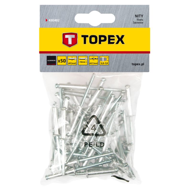 Nity TOPEX aluminiowe 4.0 x 10 mm, 50 szt. 1 kpl