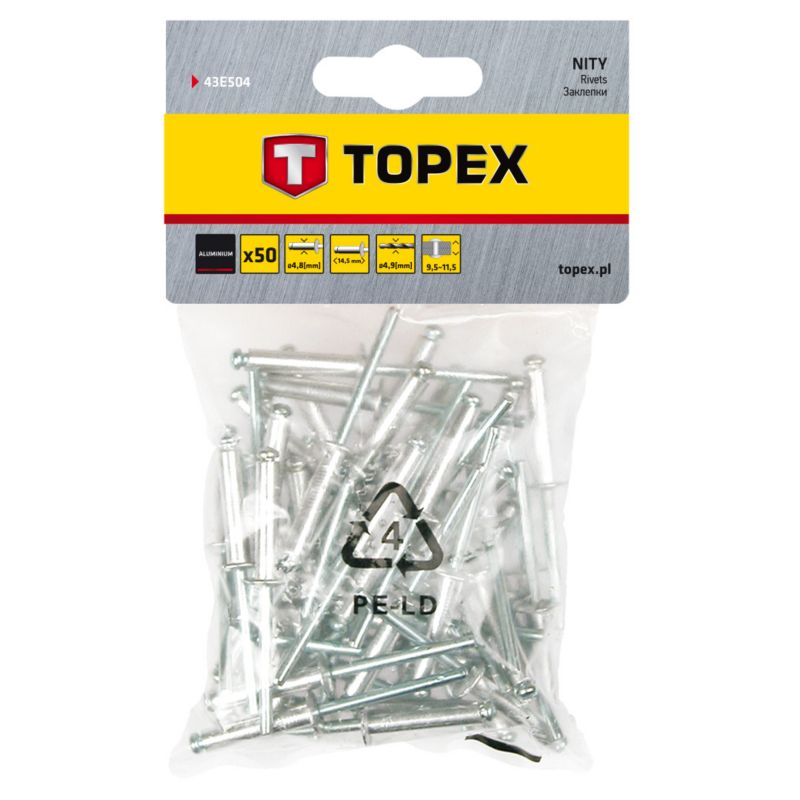 Nity TOPEX aluminiowe 4.8 x 14.5 mm, 50 szt. 1 kpl