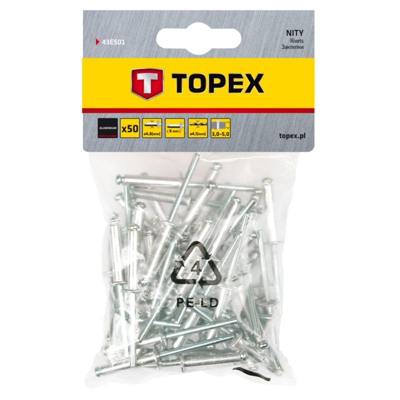 Nity TOPEX aluminiowe 4.8 x 8.0 mm, 50 szt. 1 kpl