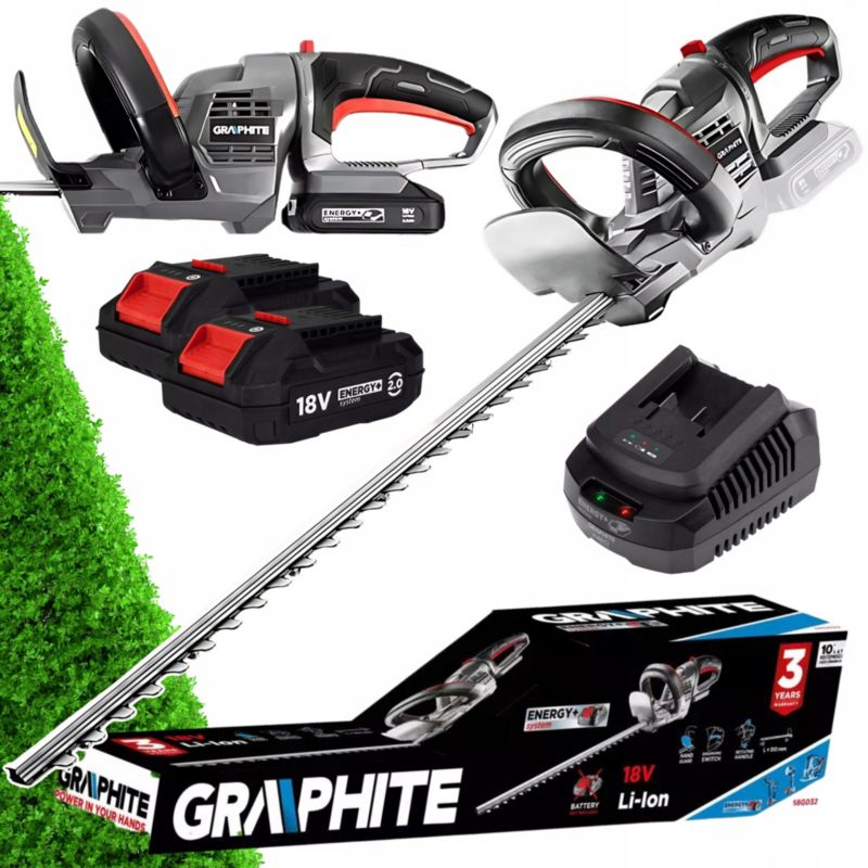 Nożyce do żywopłotu + 2 x bateria 2Ah + ładowarka GRAPHITE  szerokość cięcia 510 mm 1 kpl