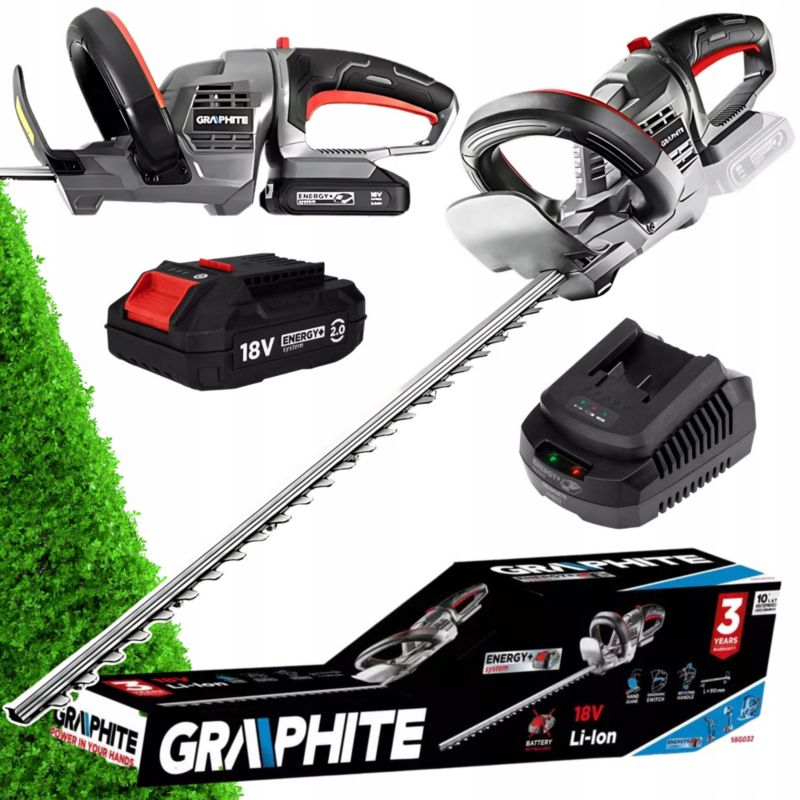 Nożyce do Żywopłotu Akumulatorowe + Bateria 2Ah + Ładowarka GRAPHITE 1 kpl