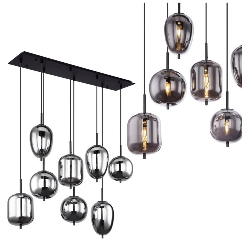 Nowoczesna lampa wisząca Globo BLACKY 15345-8 czarna, 8xE14, przydymione szkło, do salonu/jadalni 1 szt.