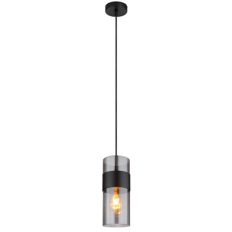 Nowoczesna lampa wisząca Globo SCARFINA 15718 czarny mat, przydymione szkło, regulowana, E27 60W 1 szt.