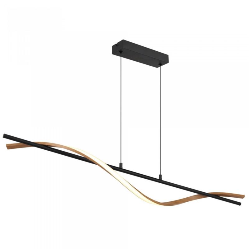 Nowoczesna lampa wisząca LED 30W Globo Watkins 67354H czarna drewno 3000K 1130 lm, regulacja 120 cm 1 szt.