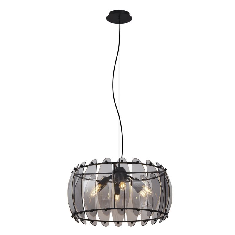 Nowoczesny lampa wisząca z kloszem (5 punktów) do stołu jadalnego Qazqa Mochan 54 czarny okrągły max 10W E14 z 6 punktami 1 szt.