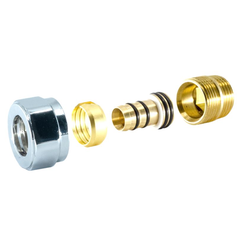 Nypel GZ 1/2 x GZ M22x1,5 i złączka zaciskowa do rury z tworzywa sztucznego HeatBaseGW M22x1,5 na 15x1 mm chrom 2 szt.