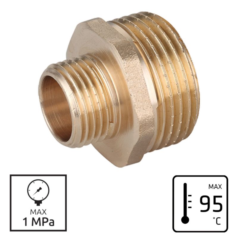 Nypel Mosiężny INVENA Złączka Hydrauliczna Redukcyjna GZ 3/4"x3/8" 1 szt.