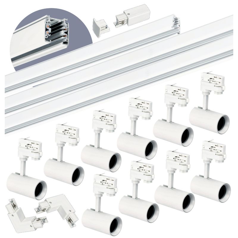 3-fázové dráhové osvětlení Kobi 1m+2m+2m, 10x lampa, L konektor, bílá, 1 sada.