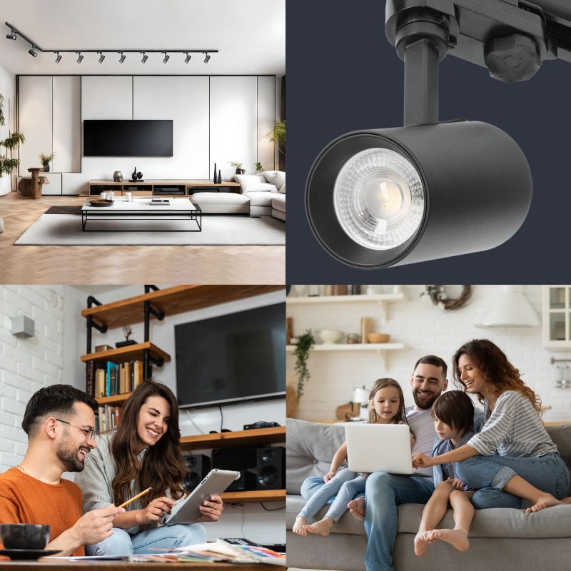 3-fázové dráhové osvětlení Kobi 1m+1m+2m, 10x lampa, I + L konektor, černá, 1 sada.