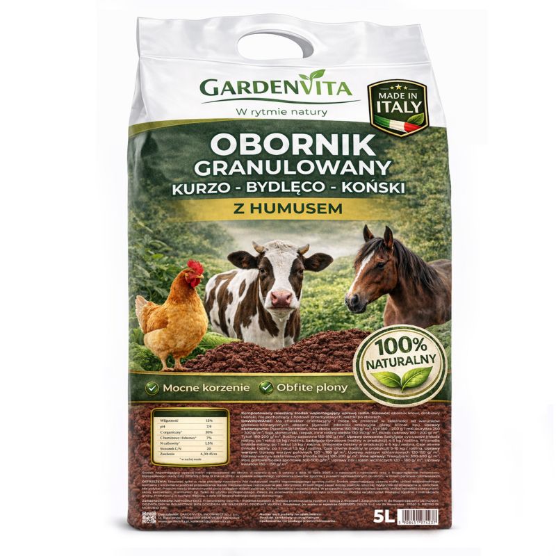 Obornik Granulowany Bydlęcy Koński Kurzy z Humusem GARDENVITA 5L Naturalny Nawóz 1 szt.