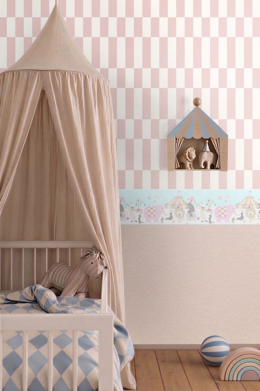 obramowanie tapety ESTAhome figury cyrkowe jasnego różu,jasnoniebieskimIbeżowym 500 x 26.5 cm - 1 szt.